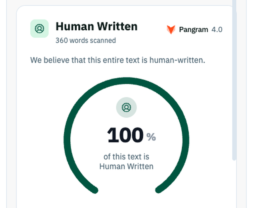 Pangram result: 100% human written